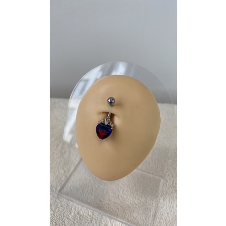 Khuyên rốn hình trái tim tím gắn đá bằng thép không gỉ