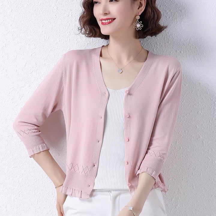 Áo Khoác Cardigan Dệt Kim Mỏng Phong Cách Mới Với Váy Hai Dây Chống Nắng Màu Trắng Dành Cho Bạn Nữ Mặc Ngoài Trời