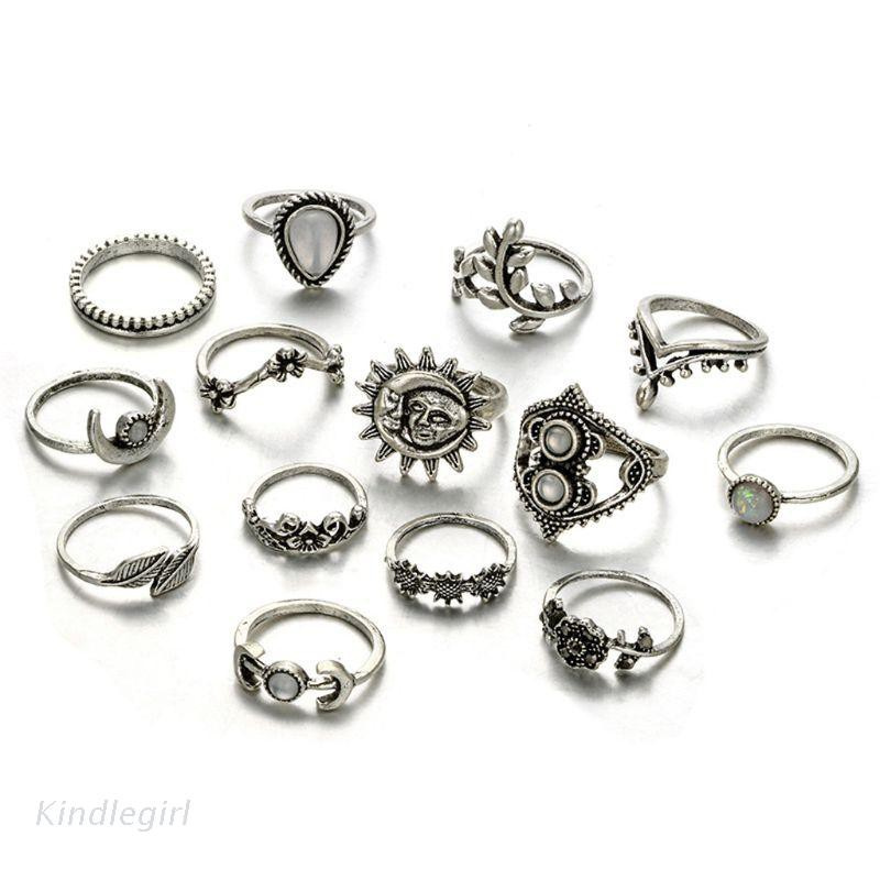 Set 14 nhẫn đeo khớp ngón tay phong cách vintage cho nữ