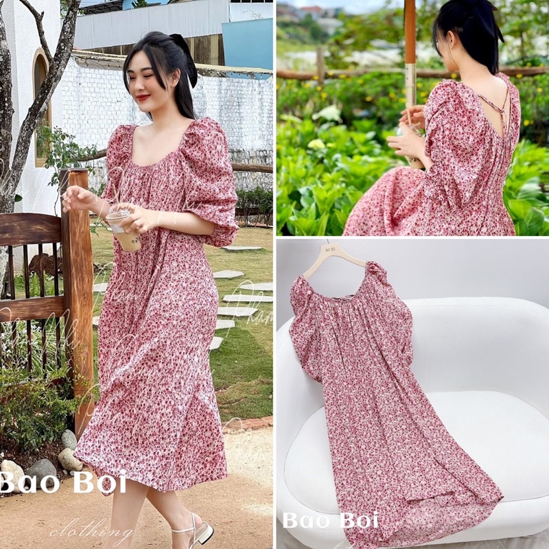 Váy thô đũi hoa anh đào tone hồng siêu xinh