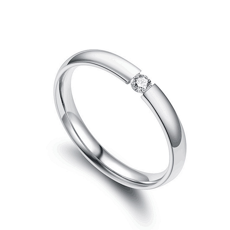 Nhẫn Titan Đính Đá Zircon Thời Trang Phong Cách Hàn Quốc