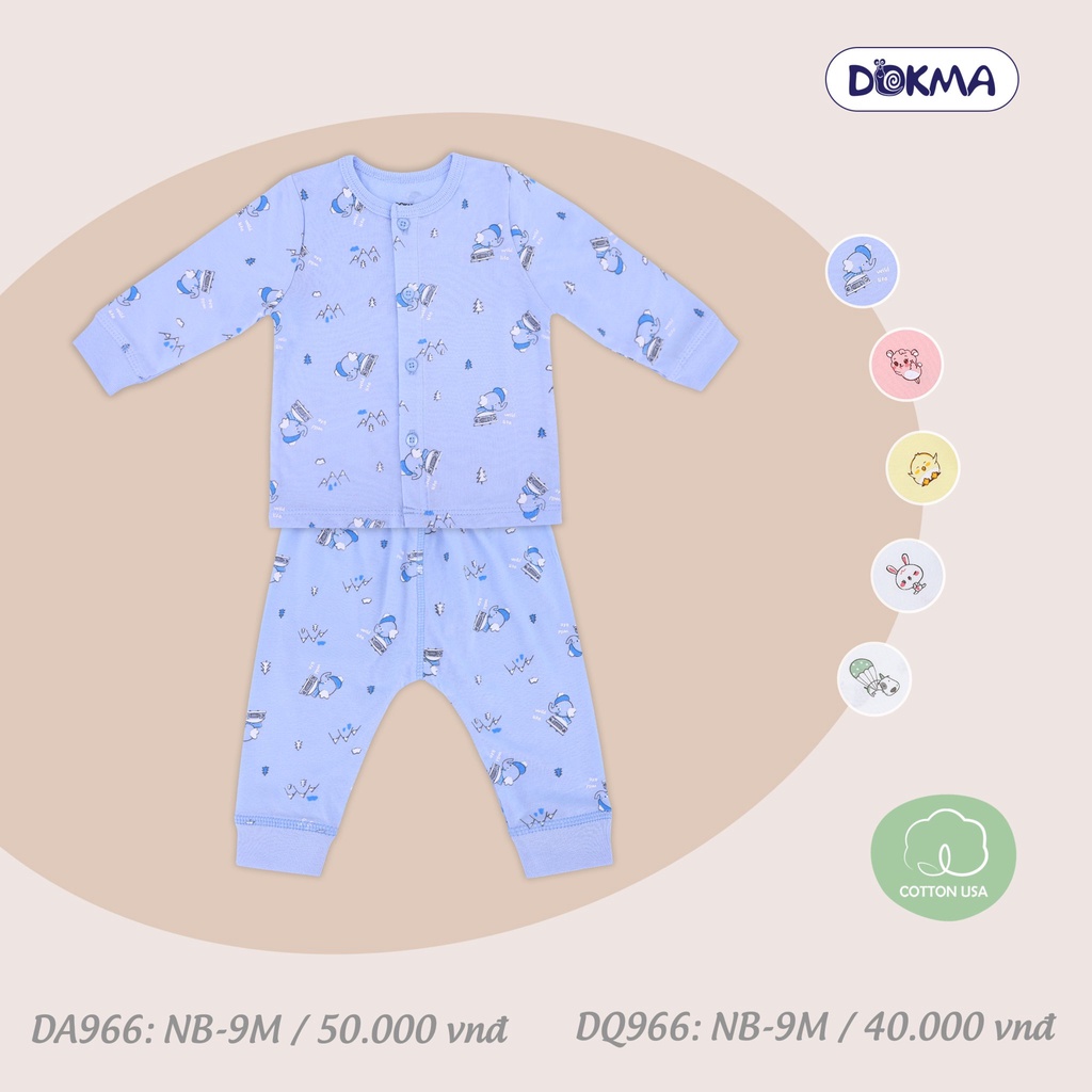 DB966/968 Bộ sơ sinh cài lệch, cài giữa dài tay cotton Dokma (0-9M)