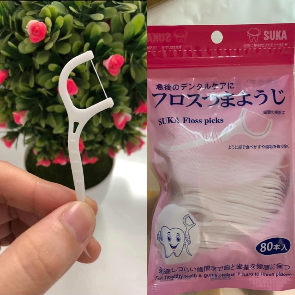 Tăm chỉ nha khoa SUKA Floss picks, hàng NHẬT, gói 80 chiếc.