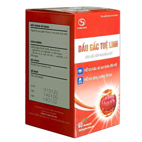 Dầu gấc Tuệ Linh 60 viên - Gấc nếp, thương hiệu Việt, đẹp da, thông minh