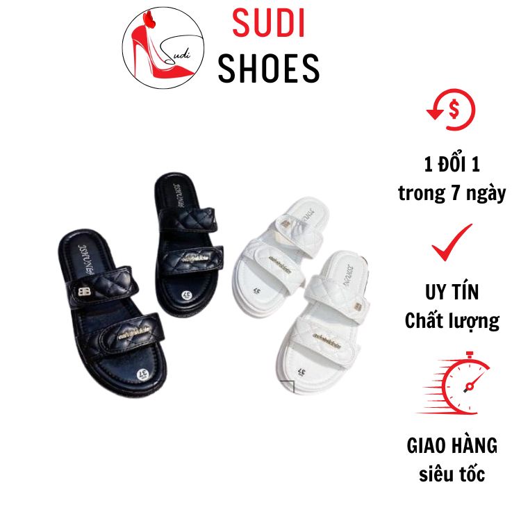 Dép lê bánh mì cao 3p có đệm êm chân SUDI - LE011-AHD có 2 quai in chữ nổi trắng đen dễ phối đồ đi chơi, đi biển...