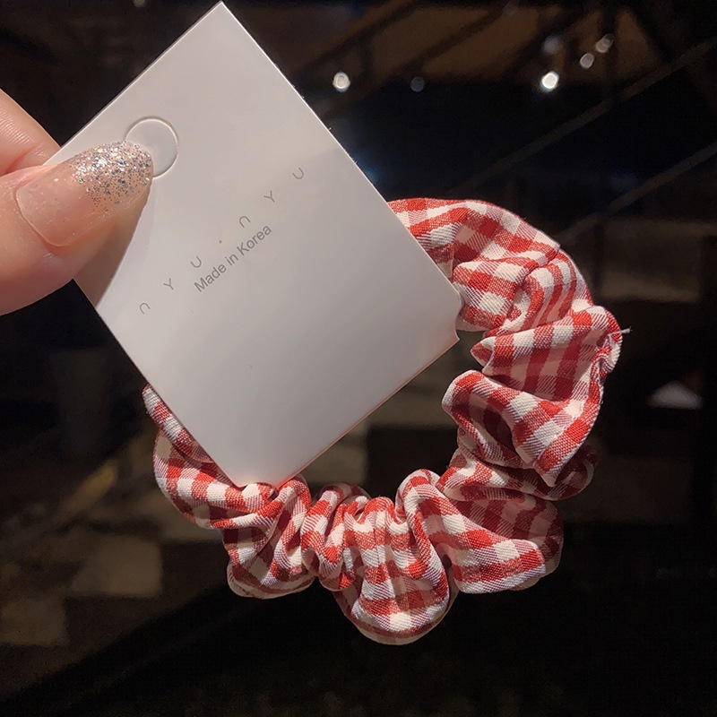 Dây chun buộc tóc vải Scrunchies sọc caro hàn quốc nhỏ xinh danh cho nữ Jelishop
