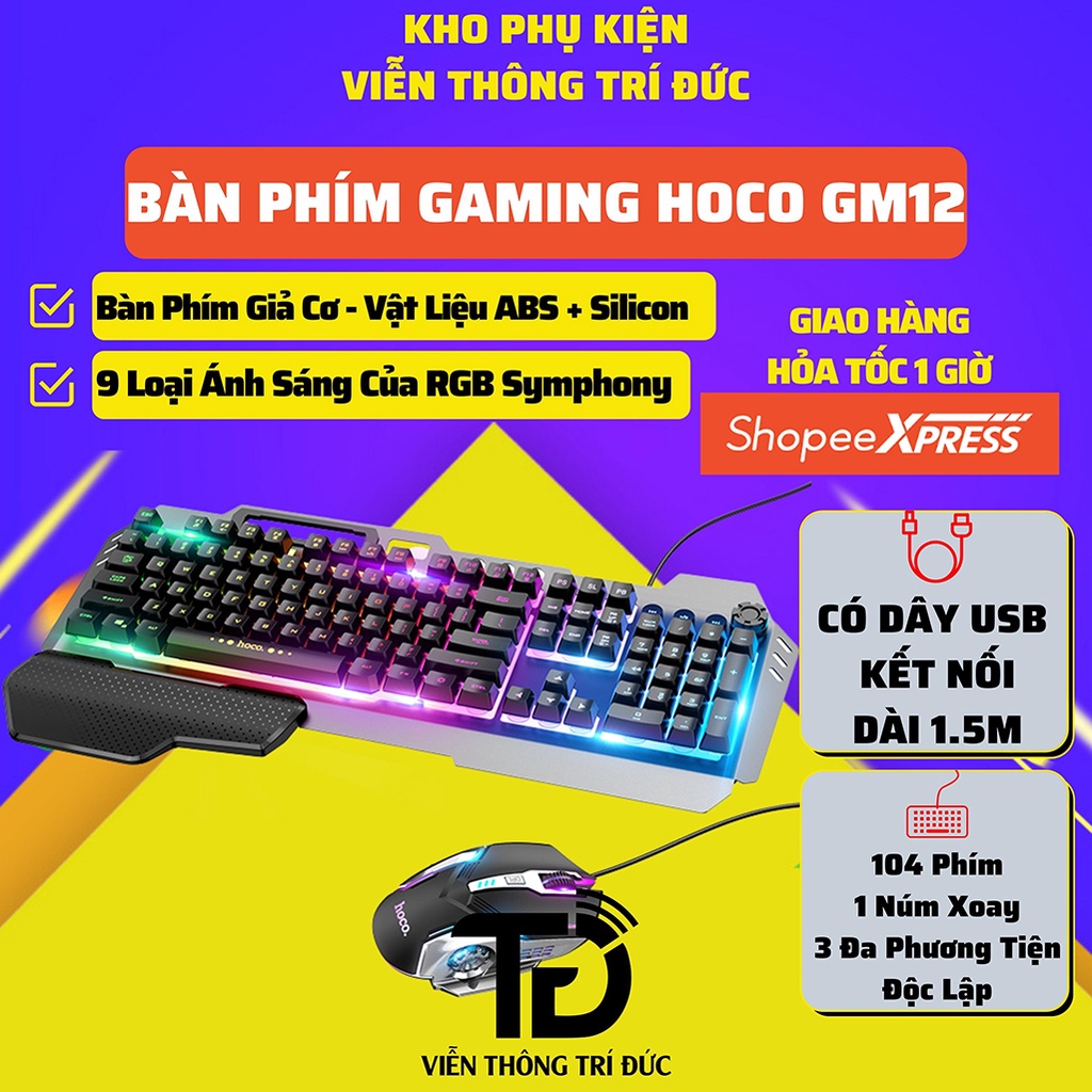 Bộ Bàn Phím Và Chuột Gaming Hoco GM12/GM11/GM16 + Lót Chuột LED RGB Tùy Chỉnh Chế Độ Đèn + Chuột Không Dây Cho Máy Tính