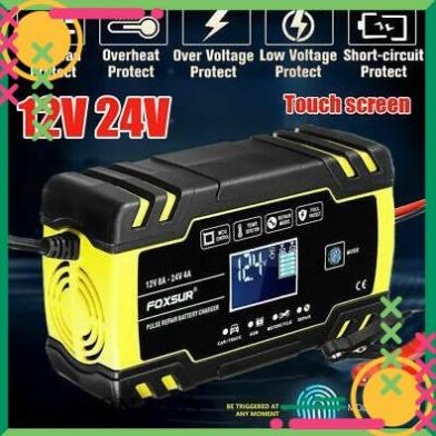 Sạc bình ắc quy 12V 24V 6Ah - 150Ah FOXSUR tự ngắt khi đầy chức năng bảo dưỡng phục hồi ắc quy bằng khử sunfat