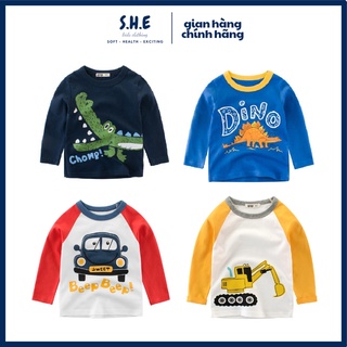 Áo bé trai thun dài tay cho bé in hình vui nhộn chất cotton hàng xuất Âu Mỹ