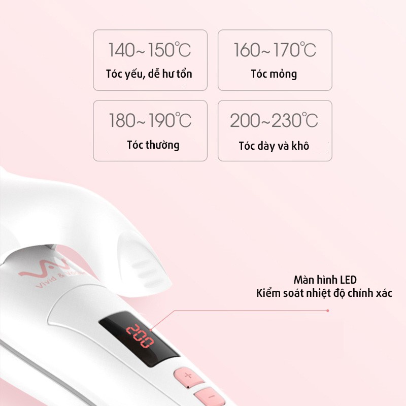 Máy làm tóc uốn và ép 2 in 1, máy uốn ép tóc 2 in 1 VIVID&VOGUE®️ VAV055A, máy làm xoăn và ép thẳng tóc trục uốn 32mm