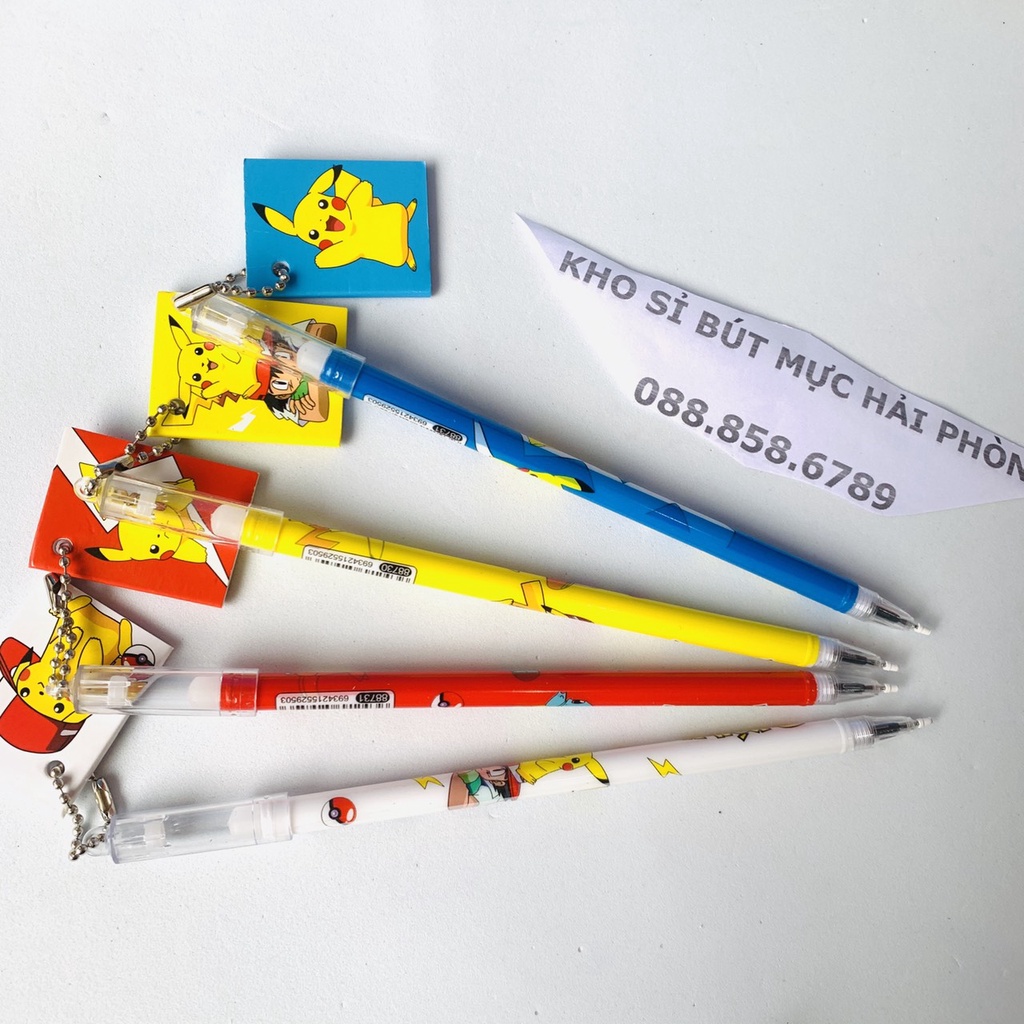 Bút bi gel pikachu treo móc bút cute mới nhiều mầu sắc và hình ảnh mới cực đẹp hộp 12 cái