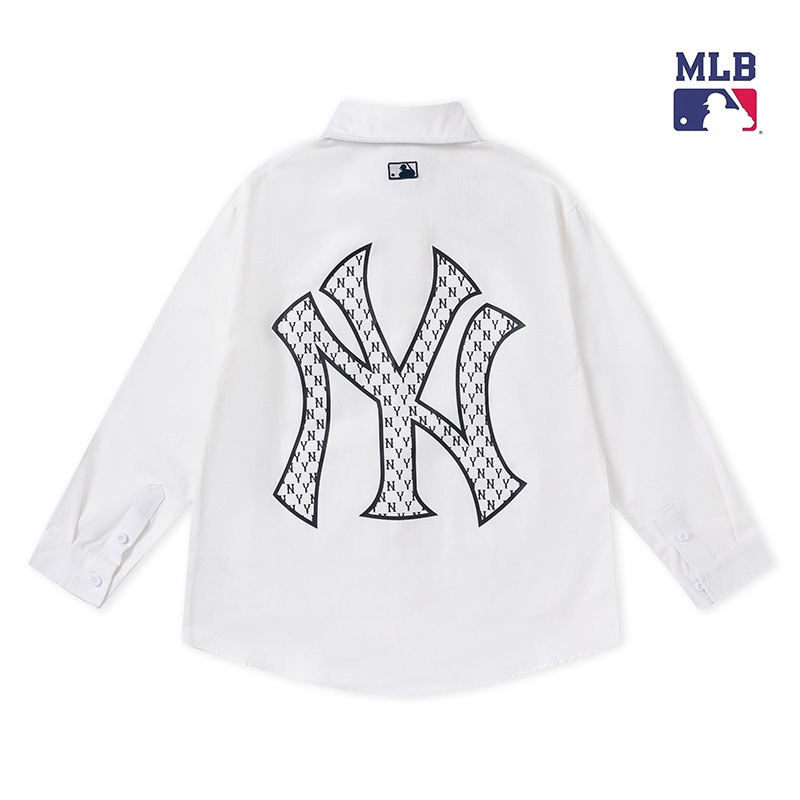 ❤❀  ❤ Áo Sơ Mi Tay Dài Thêu Họa Tiết MLB NY Phong Cách Retro Mới Cho Cặp Đôi