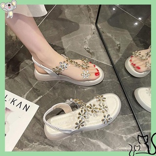 Dép đế xuồng dép đi biển đế xuồng quai trong suốt đính hoa xinh xắn thời trang mùa hè