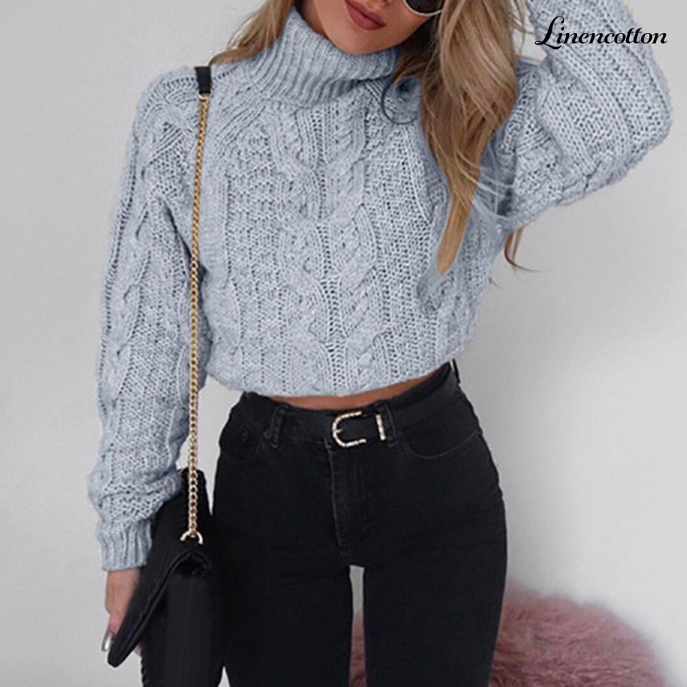 Áo Len Croptop Tay Dài Cổ Lọ Thời Trang Mùa Đông Cho Nữ