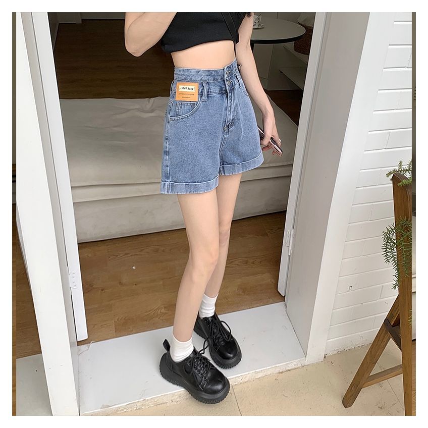 Quần Short Denim Dáng Chữ A Ống Rộng Lưng Cao Thời Trang Mùa Hè Hàng Mới Dành Cho Nữ 2022