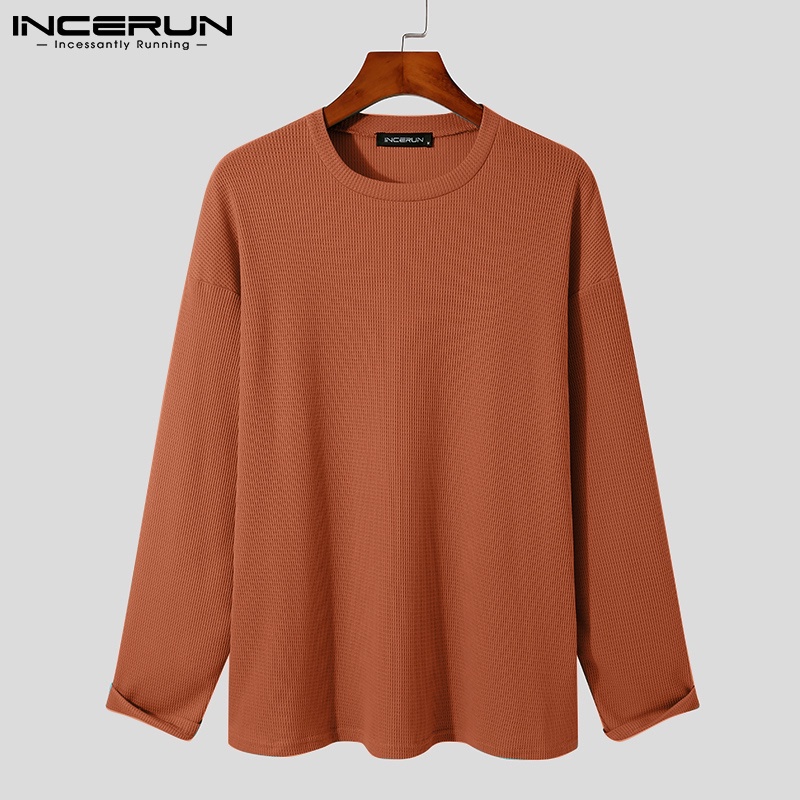 Áo thun INCERUN cổ tròn tay dài đơn giản thời trang dành cho nam