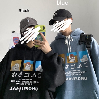 Áo hoodie dáng rộng in họa tiết hoạt hình dễ thương cho cặp đôi