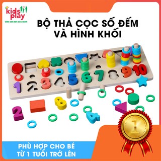 Đồ Chơi Montessori - Bộ Gỗ Thả Cọc Số Đếm và Hình Khối Nhiều Hình Dáng Màu Sắc bắt mắt Phù hợp Bé từ 1 đến 5 tuổi