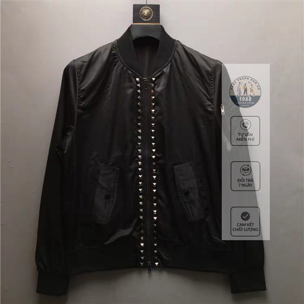 Áo Bomber Đinh Vuông ❤ Áo Khoác Mùa Đông Jacket Chất Liệu Nylon Dáng Rộng Unisex