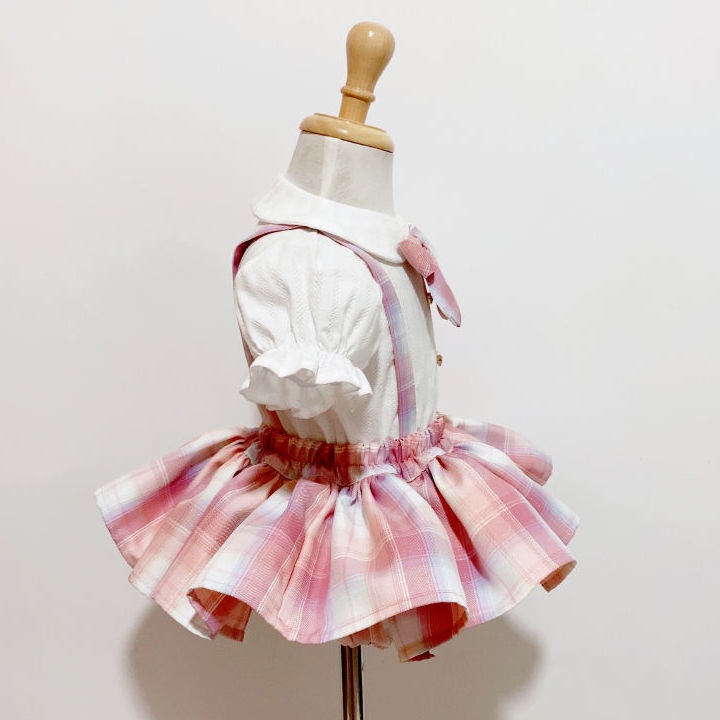 Bộ áo sơ mi thắt nơ + chân váy yếm thời trang mùa hè cho bé gái