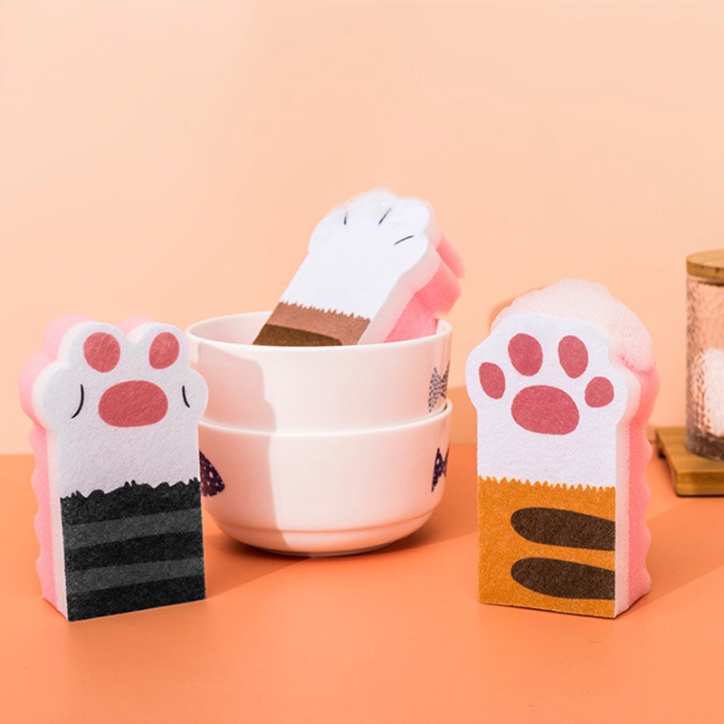 Set 3 Miếng Bọt Biển Rửa Chén Hình Chân Mèo