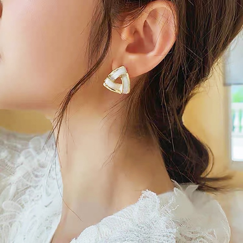 Khuyên tai khảm đá Bạc 925 mạ vàng hình thù độc đáo lạ mắt