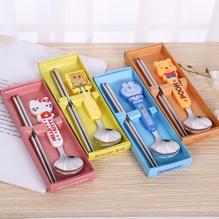 Set thìa đũa inox hình đáng yêu cho bé