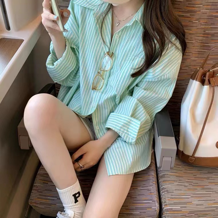 Áo sơ mi SUXI dài tay họa tiết kẻ sọc trẻ trung thanh lịch dành cho nữ