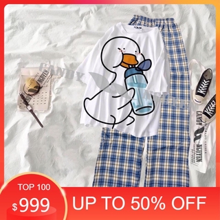 Sét áo vịt uống nước +quần kẻ xanh , sét áo nam nữ, chất đẹp, sét bộ mặc ở nhà