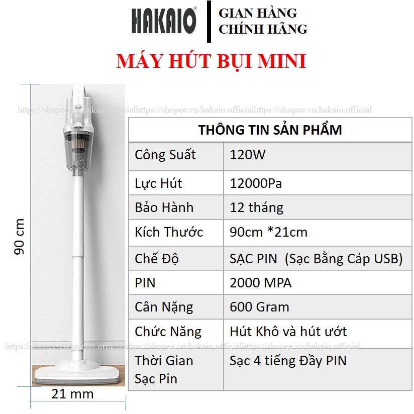 Máy hút bụi cầm tay HAKAIO ST 6010  hút bụi giường, ô tô không dây lực hút 12000PA hút liên tục 30 phút