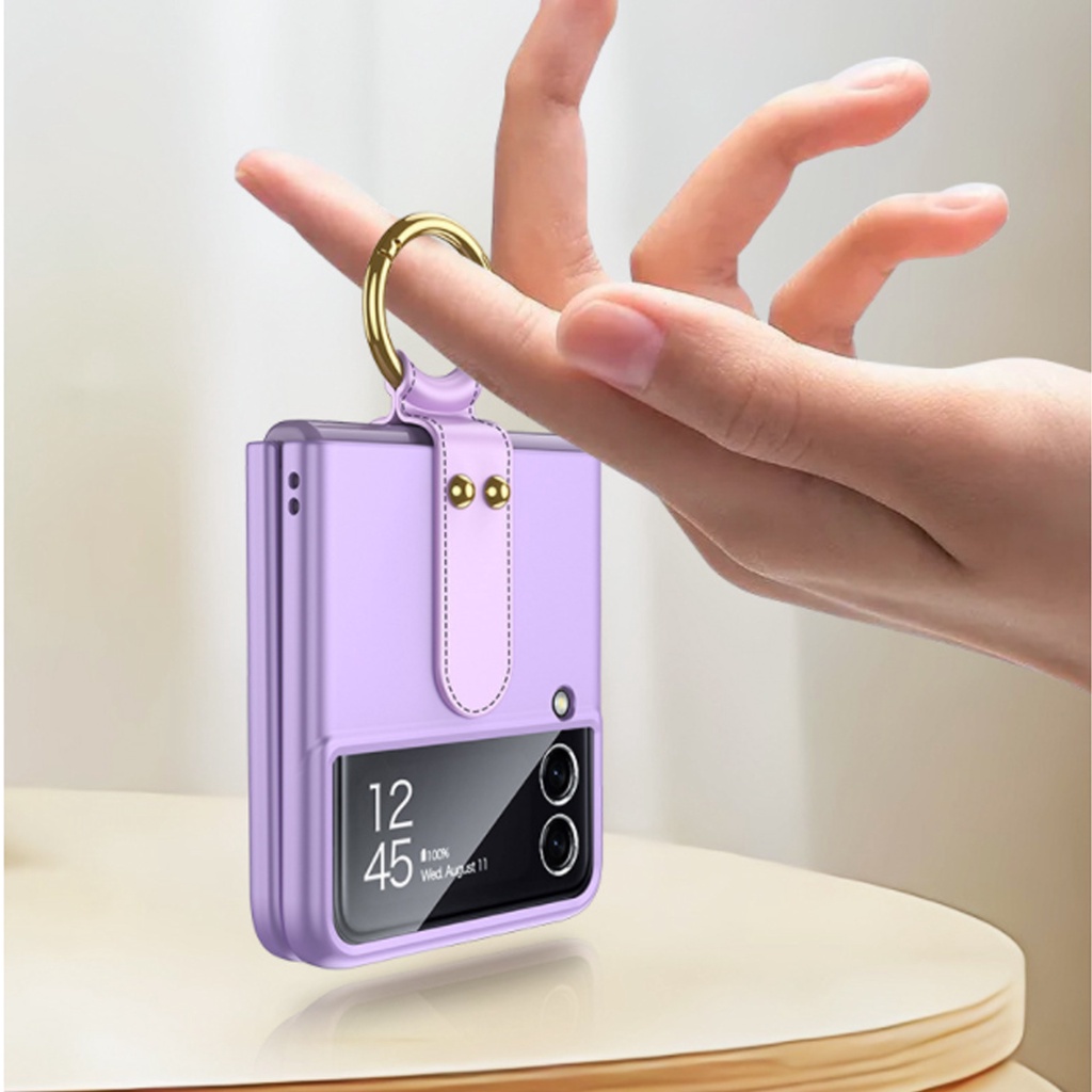 Bao Da Điện Thoại Nắp Gập Bằng Nhựa Cứng Với Kính Cường Lực Cho samsung galaxy z flip 5 z flip 4 flip 3 Ốp