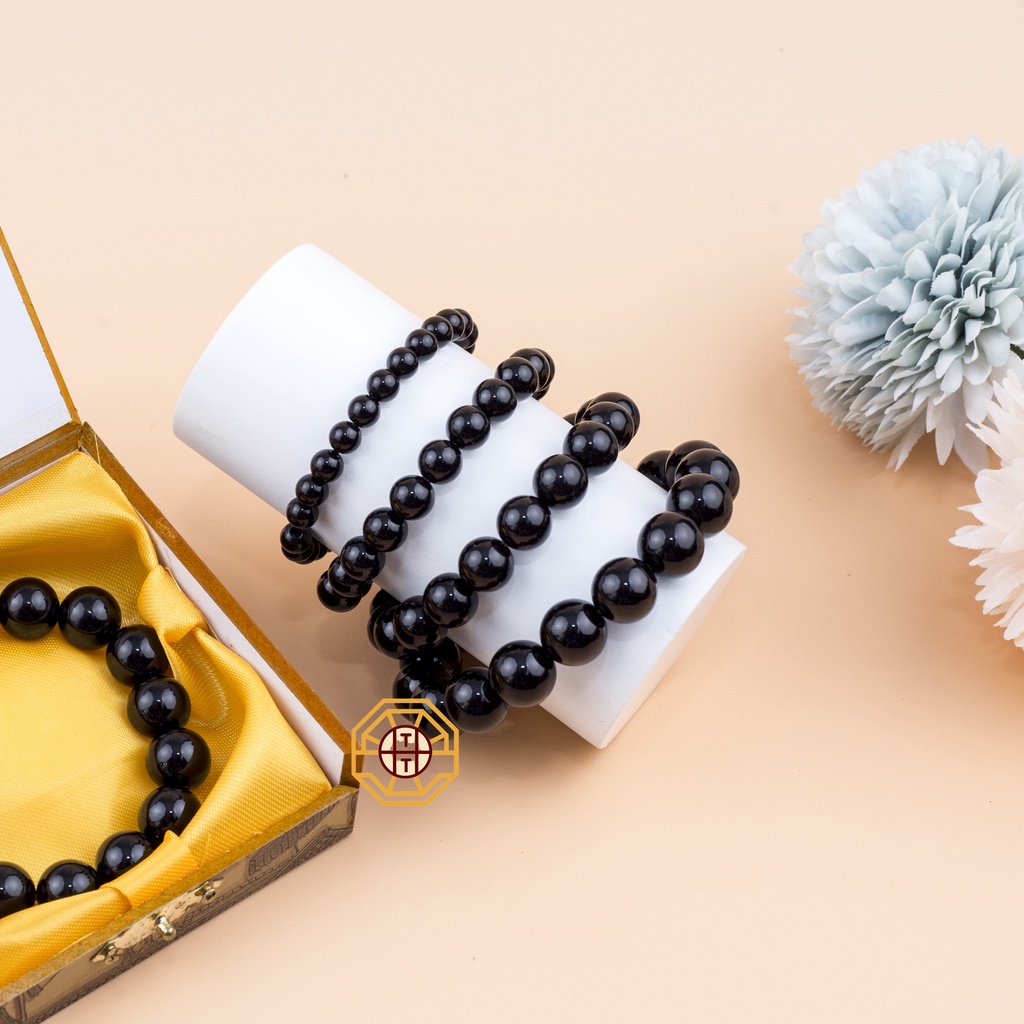 Vòng tay phong thủy đá MNao Đen may mắn tài lộc bình an nam nữ mệnh Thủy Mộc - Tặng hộp gỗ cao cấp - Phong Thủy Tây Tạng