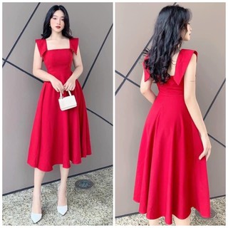 Đầm váy đỏ cổ đắp vai