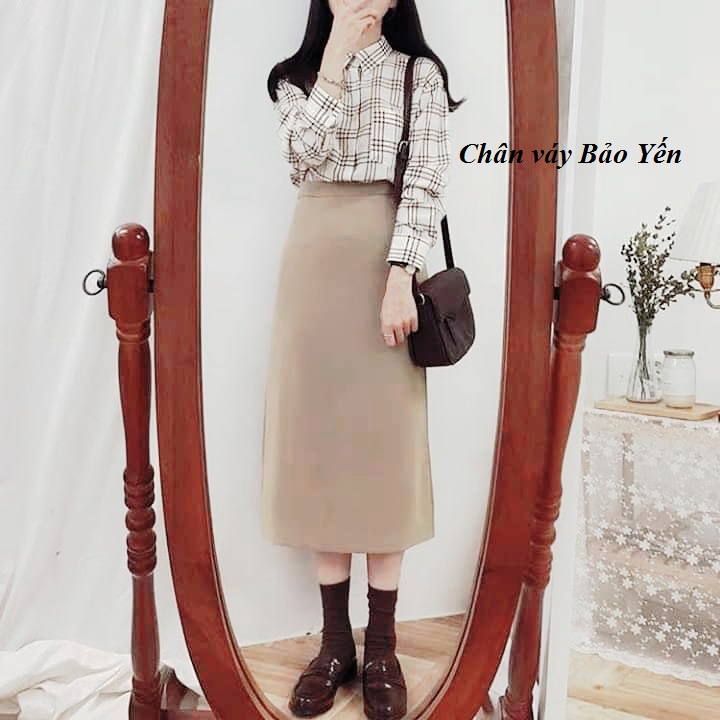 Chân váy dài dáng A nhẹ cạp khóa xẻ sau, ảnh thật (sẵn size)_M11