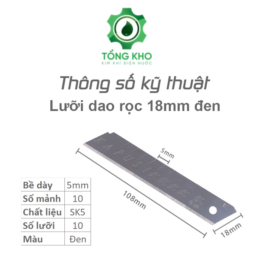 Bộ 10 lưỡi dao rọc đa năng thép Nhật Kapusi 18mm - Lưỡi dao rọc giấy, cắt thùng bìa cực sắc - Tổng kho kim khí điện nước