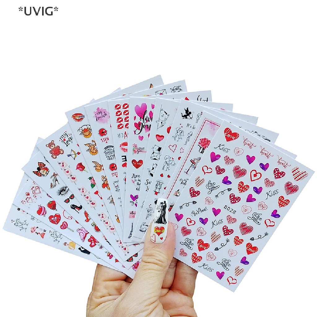 [[UVIG]] Day Stickers for Nails Colorful Heart Love Heart Lips Bowknot Slider Manicure [Hot Sell]