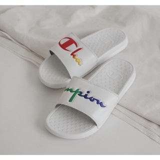 Dép Champion Script Logo Split Slide White Multi Color chính hãng