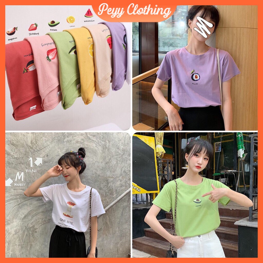 Áo thun cổ tròn nữ ngắn tay in hình hoa quả ulzzang A39 - Peyy