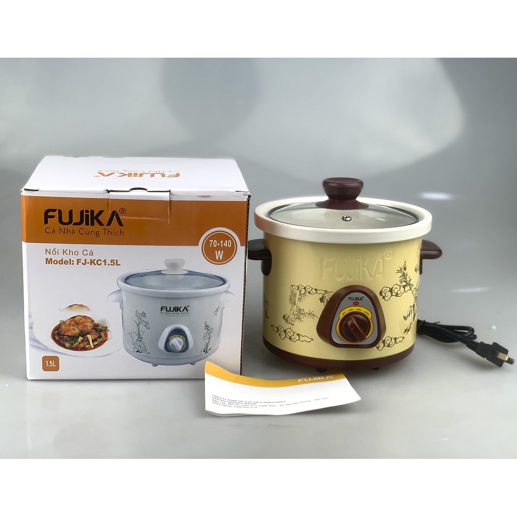 Nồi Kho Cá, nồi nấu chậm Fujika FJ-KC15/25 dung tích 1.5L/2.5L nắp kính, lòng trắng dùng điện, bảo hành 12 tháng