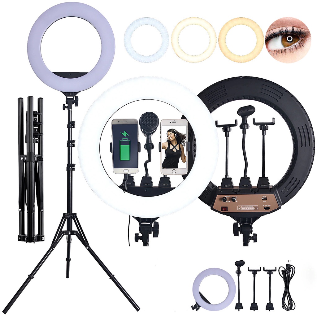 Đèn Livestream RL18 45cm Chuyên Dùng Quay Tik Tok - Make Up - Phun Xăm - Chụp Hình - Kèm 3 kẹp Điện Thoại -Công Suất Lớn