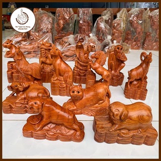 Tượng 12 con giáp phong thủy, gỗ hương cao cấp, kt: 20cm