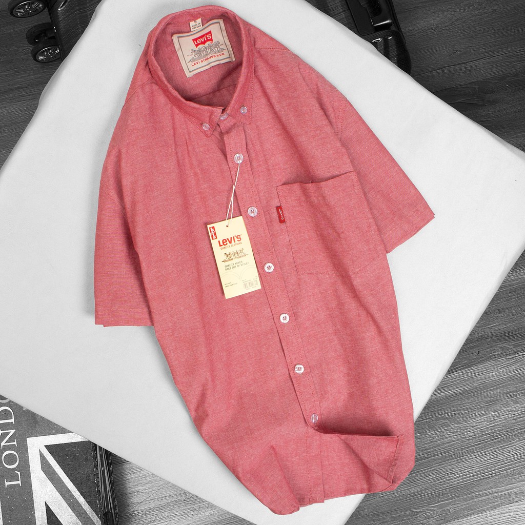 Áo sơ mi nam LEVIS cao cấp ngắn tay màu hồng San Hô vải Oxford xuất khẩu - Đẹp Trai Soái Ca