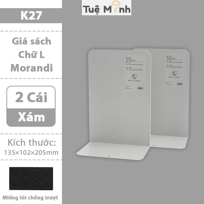 Bộ 2 kệ sách chữ L màu Morandi K27 kim loại giá đỡ decor bàn học màu Pastel