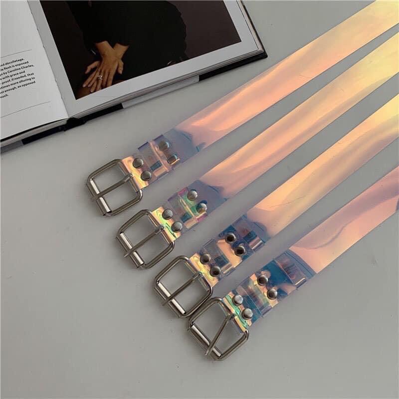 Dây thắt lưng nam nữ unisex phản quang 7 màu- dây nịt nam nữ mặt vuông phong cách hàn quốc, TONGKHOQUANAONU