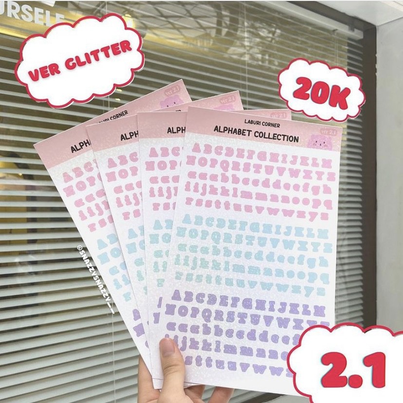 Sticker Laburi Alphabet Ánh Nhũ và Cán Mờ-Sticker phong cách Hàn Quốc