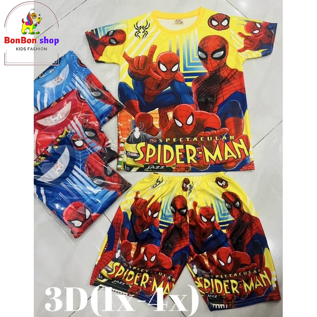 bộ đồ siêu nhân tay ngắn cho bé trai size 20-25kg in hình 3d nổi bật
