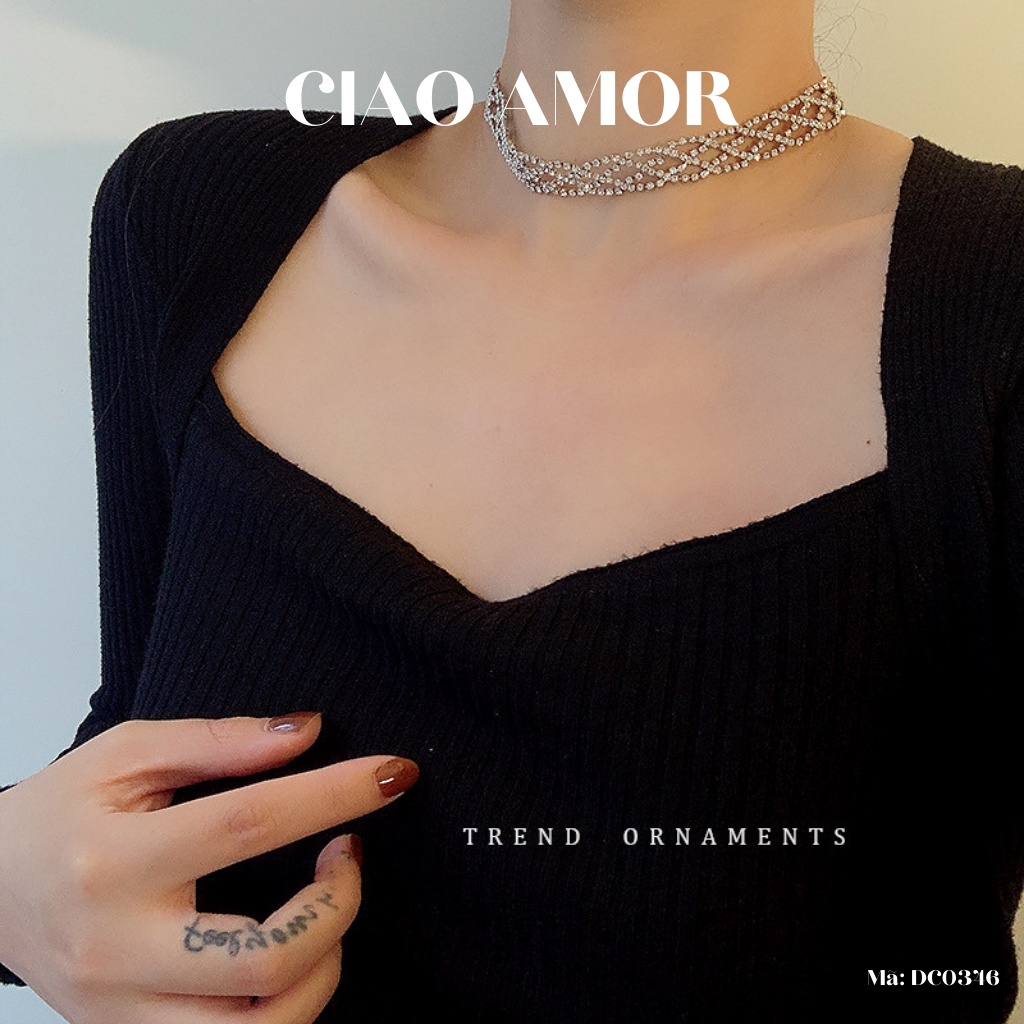 Choker, Chocker, Dây chuyền nữ đính đá lấp lánh dự tiệc đan chéo Trang sức Ciao Amor - DC0346