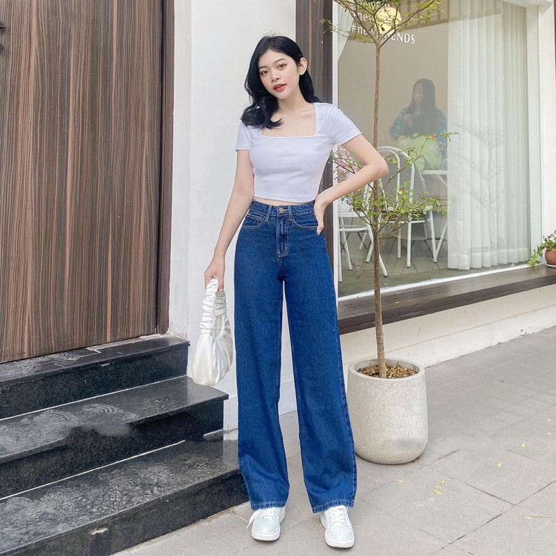 Quần Jeans Suông Culottes Dáng Dài Xuất Chuẩn