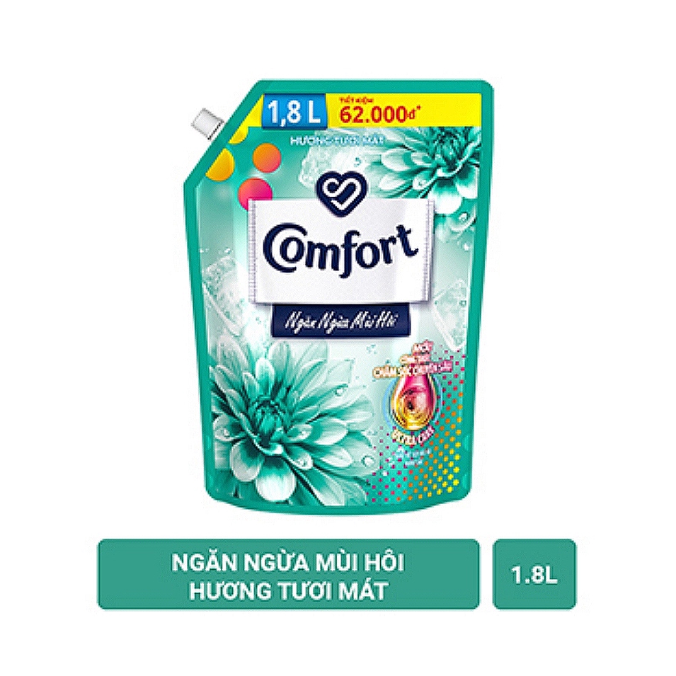 Nước xả vải Comfort đậm đặc 1.8L Một Lần Xả Túi Hương Ban Mai Xanh Dương, Gió Xuân, Tươi Mát Ngăn Mùi Hôi 1.8 lít 1.8 l