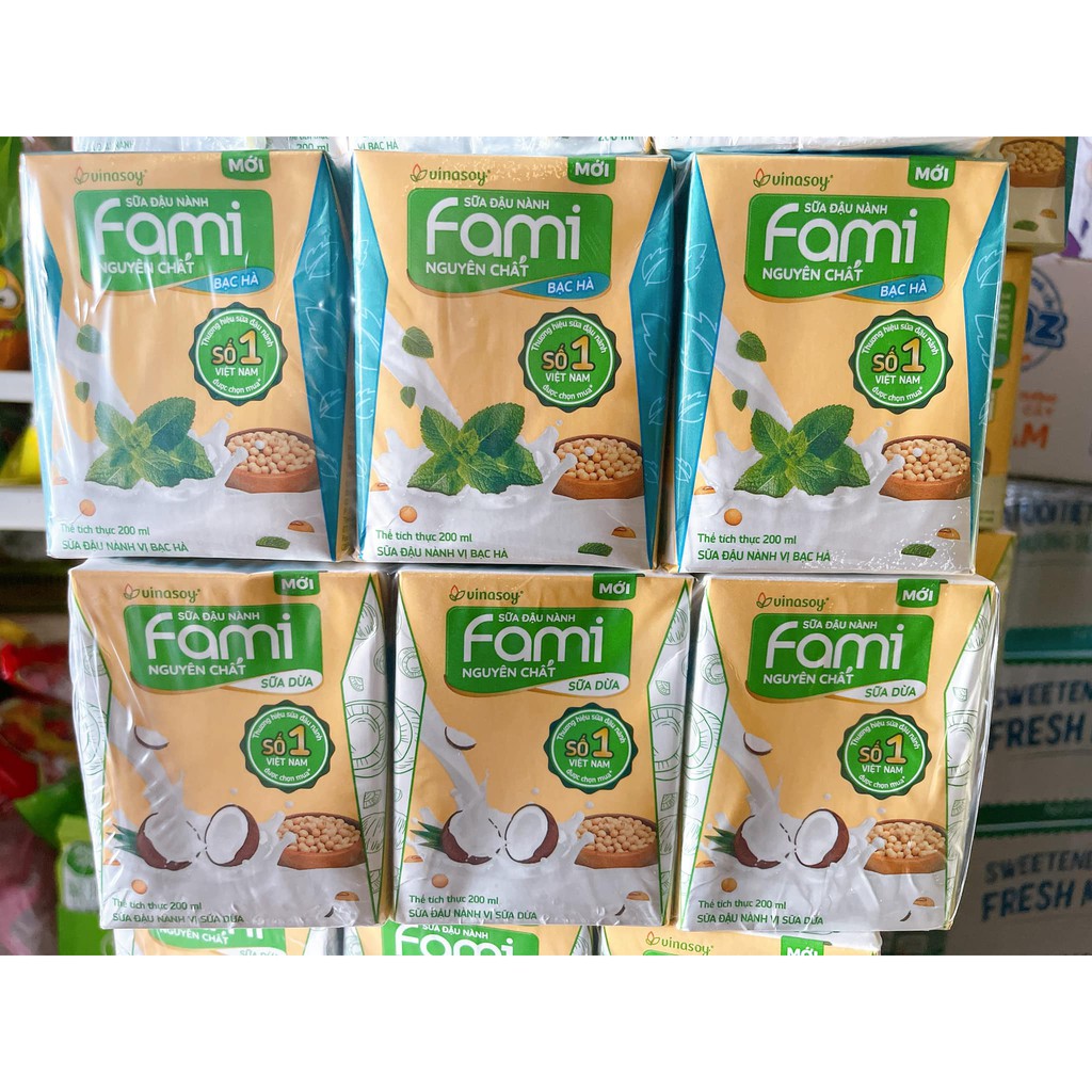 Vỉ 6 hộp Sữa đậu nành Fami vị sữa dừa - canxi phô mai - đường đen